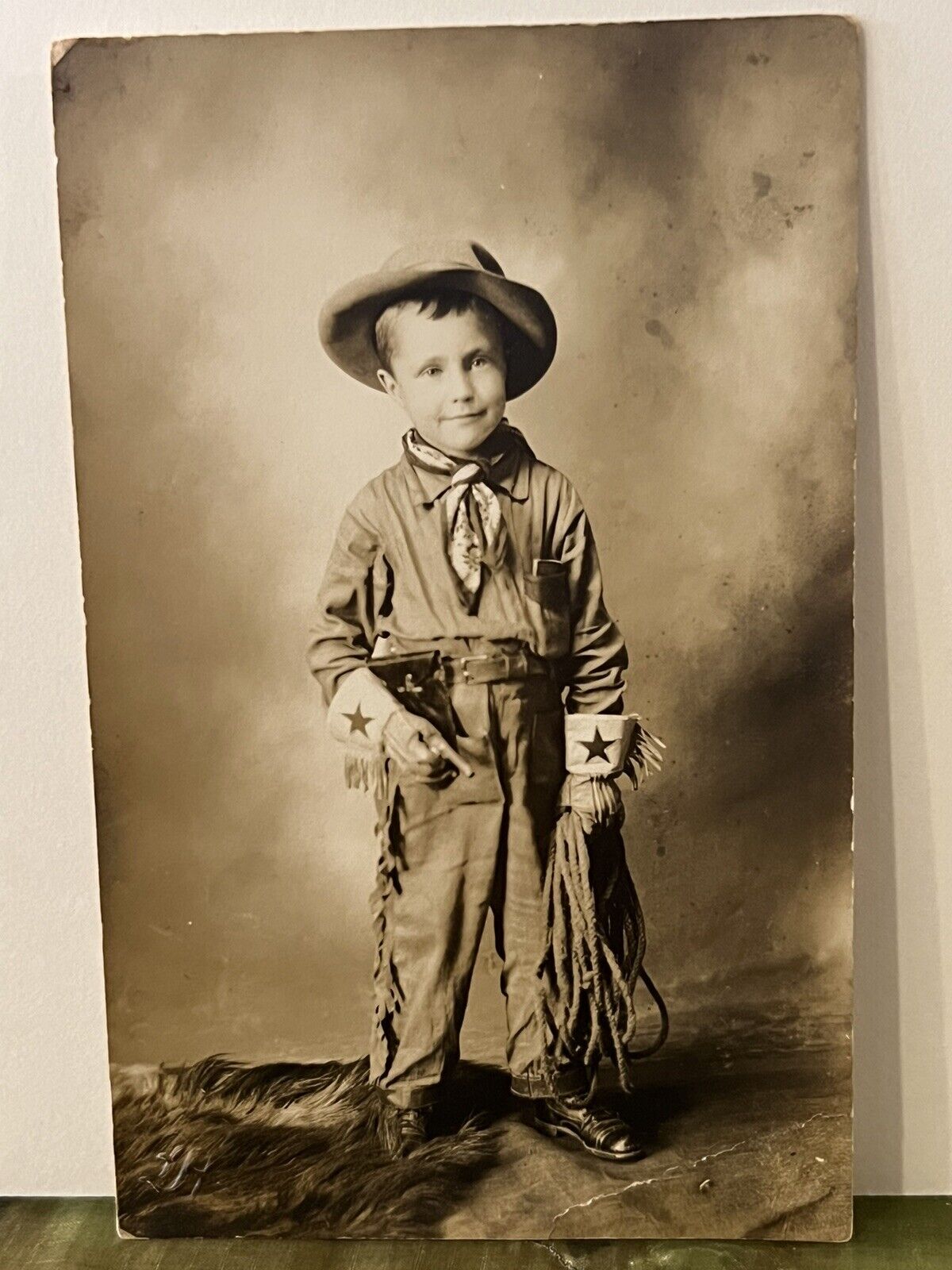 Vintage 1910’s Child Dressed As Cowboy Real Photo Postcard RPPC - Western