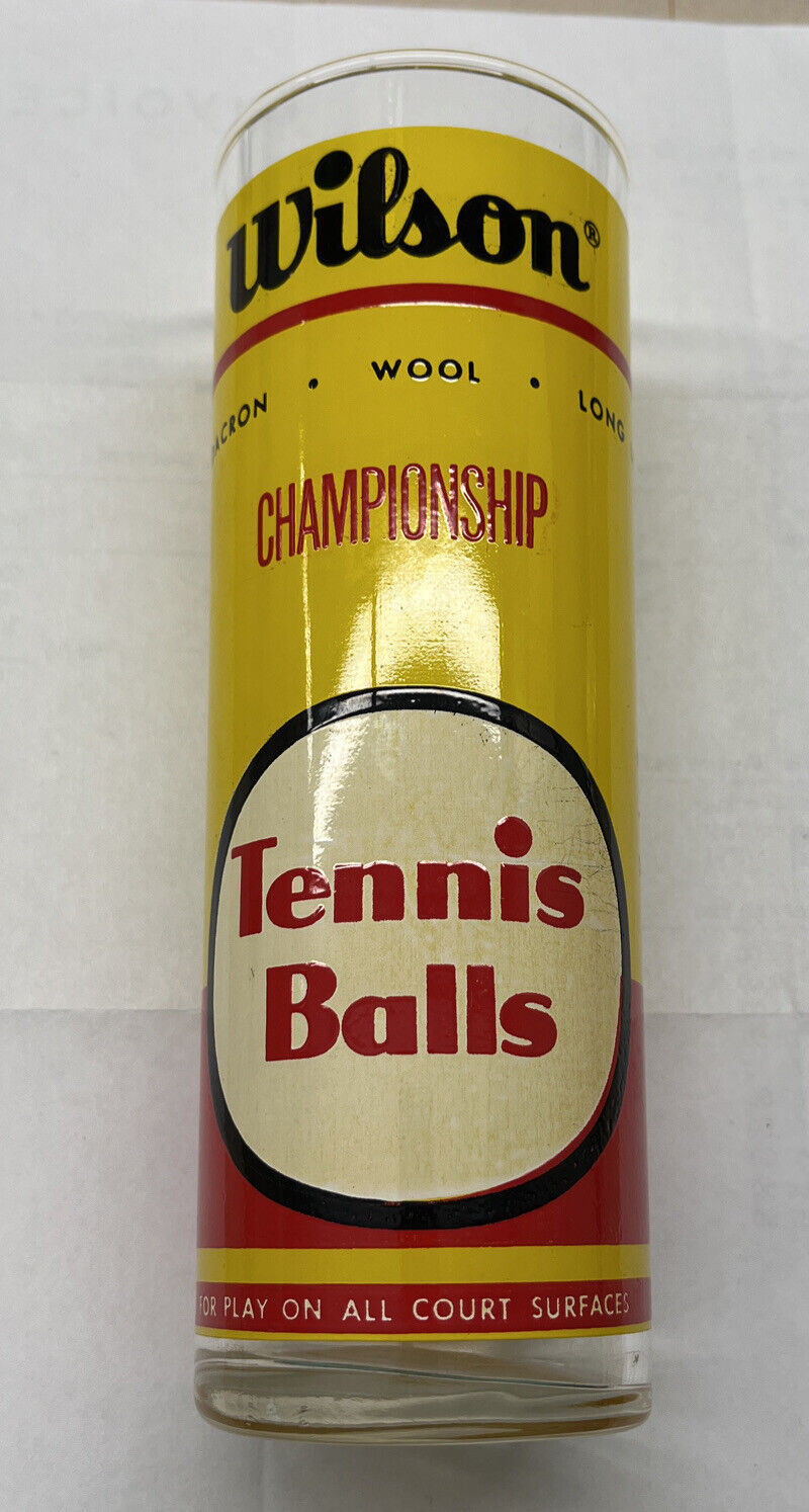 Vintage WILSON TENNIS BALLS GLASS CAN DRINK  FLOWER VASE RETRO Championship