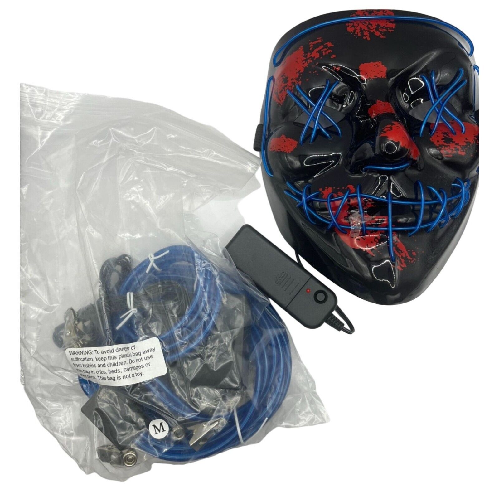 Light Up Halloween Mask Rave Purge And Stick Figure Tubing Blue/Red OS