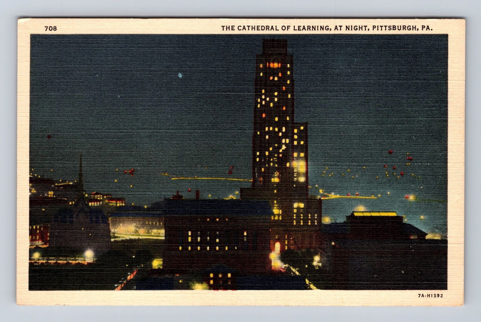 Pittsburgh PA-Pennsylvania, The Cathedral Of Learning, Night, Vintage Postcard