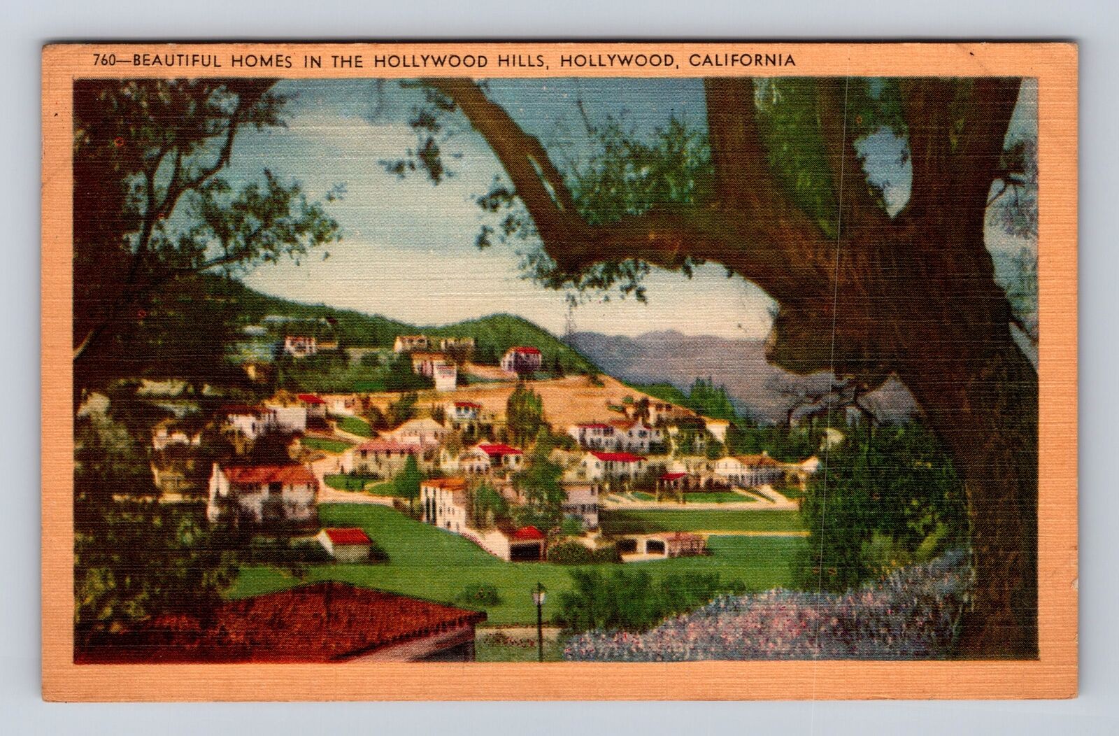 Hollywood CA-California, Beautiful Homes In Hollywood Hills, Vintage Postcard