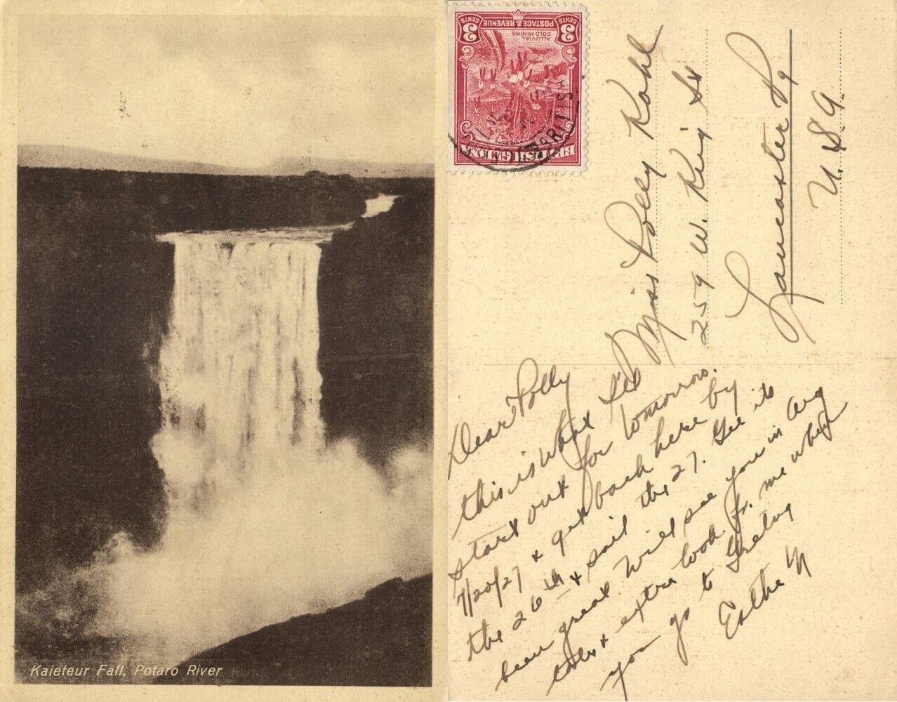 british guiana, Guyana, Demerara, Kaieteur Fall, Potaro River (1920s) Postcard