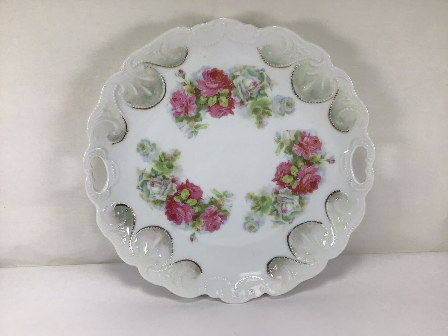 W91 Vintage Antique  German Bavaria Floral Rose Design Porcelain Plate