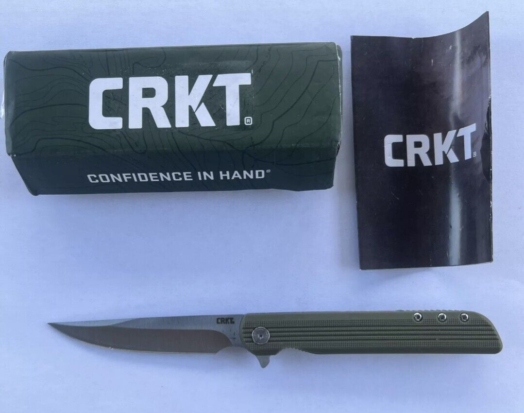 CRKT 3810 LCK + Lerch FLIPPER KNIFE GRN HANDLE 3.62 STAINLESS BLADE NEW