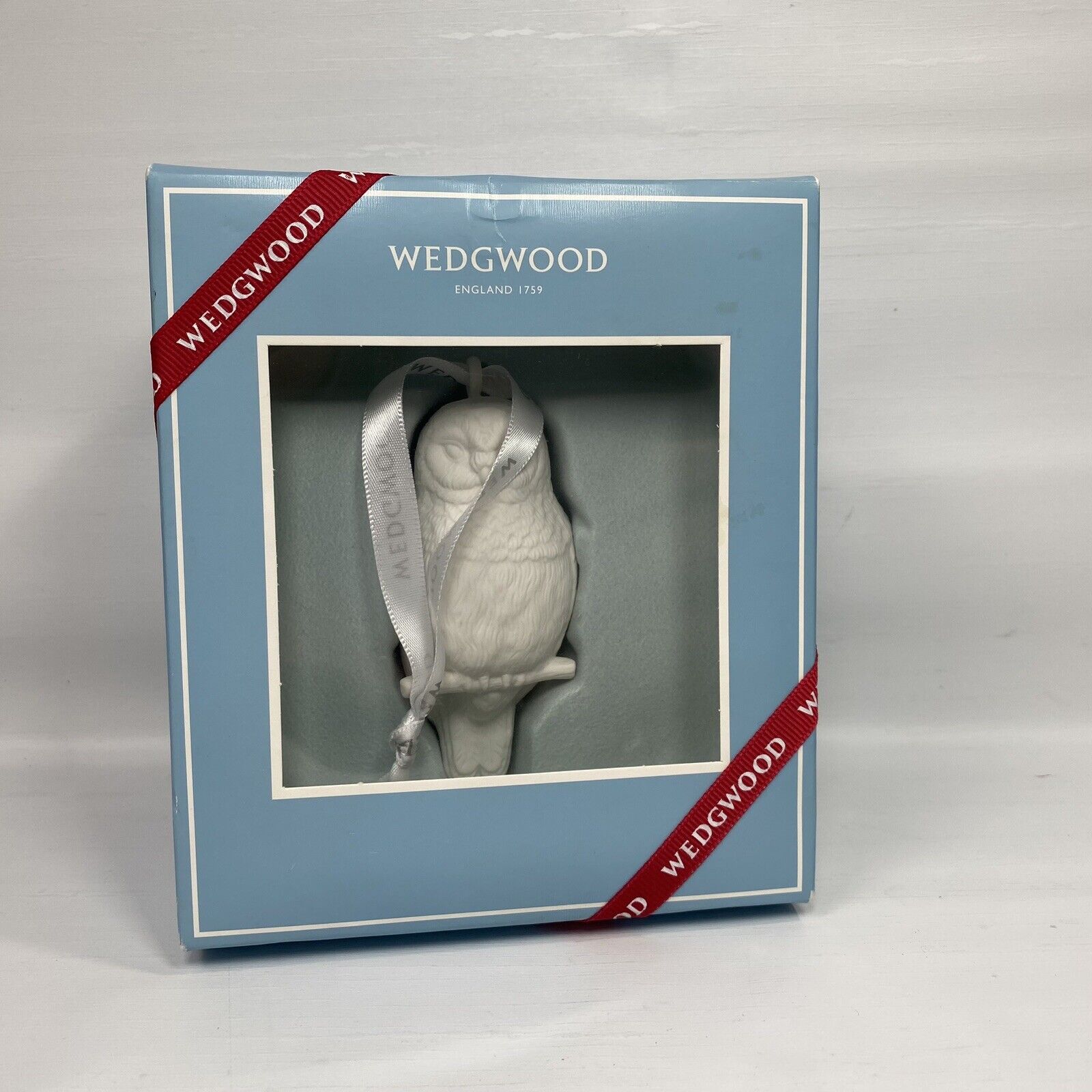 Wedgwood England Christmas Owl Hanging Ornament In Box White Holiday Decoration