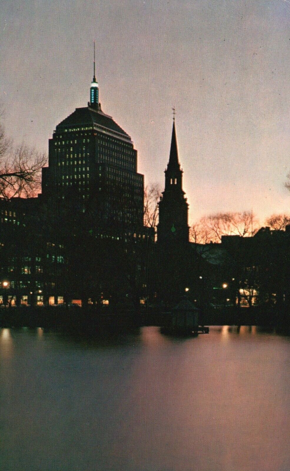 Boston, MA, Boston at Twilight from Public Gardens, Vintage Postcard a5274