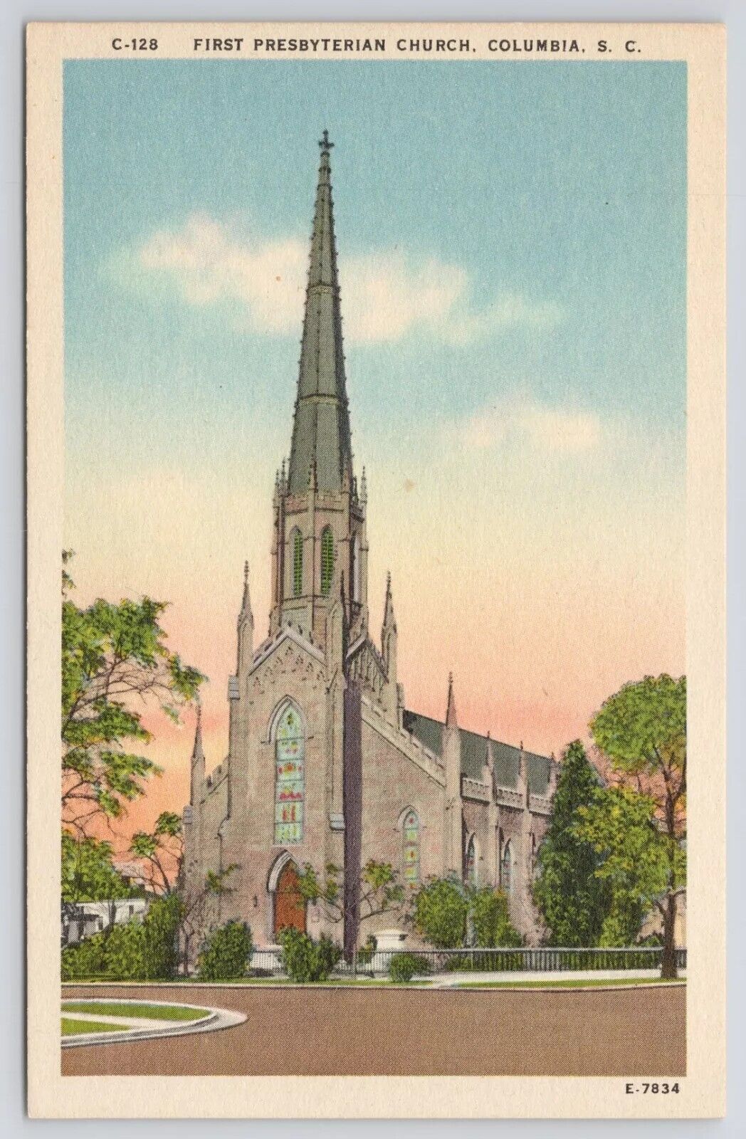 Columbia South Carolina First Presbyterian Church Linen Postcard