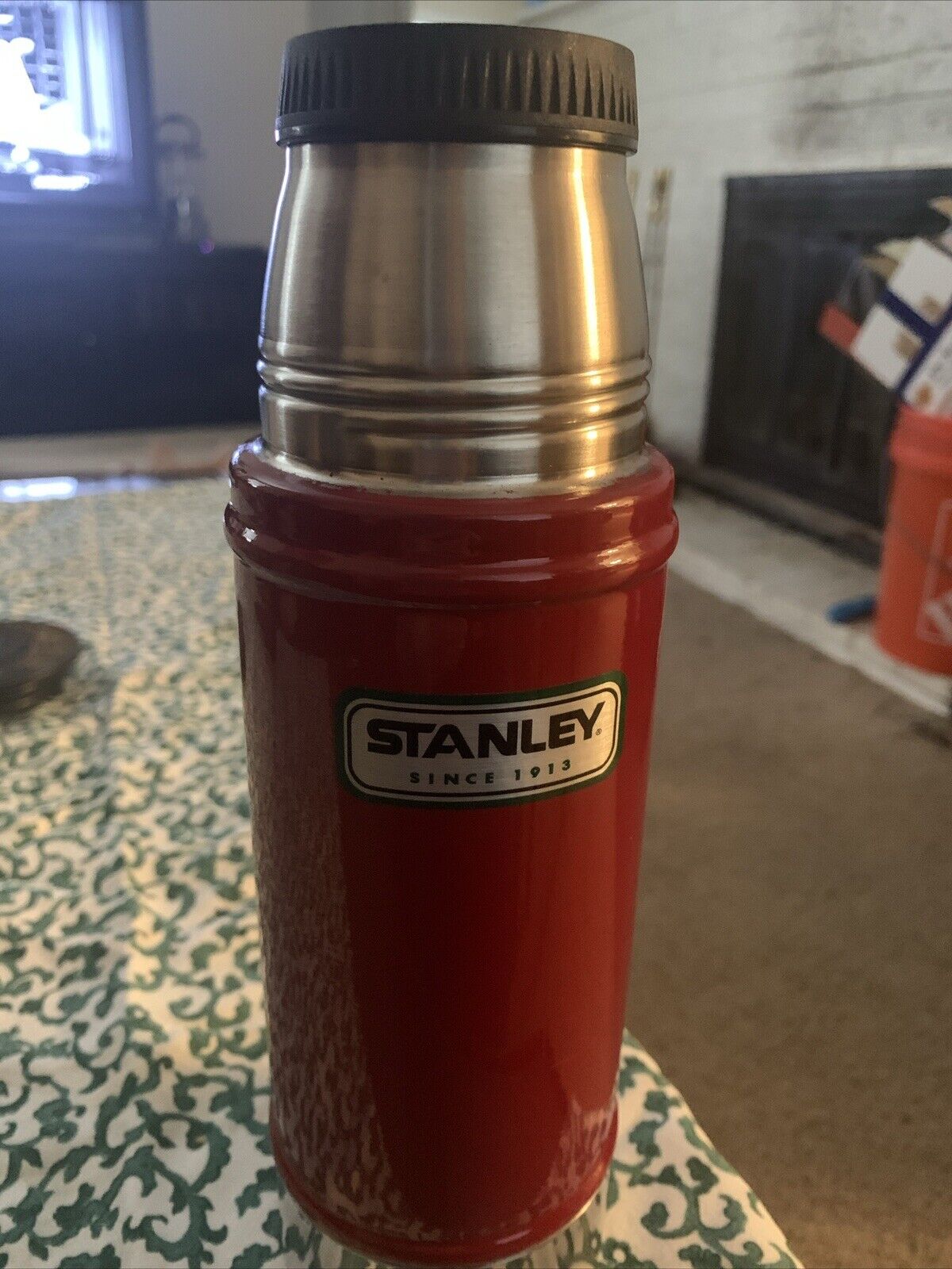 Stanley: Travel Thermos; Red; Stainless Steel; 16 Ounce;Vacuum Bottle W/ Cup