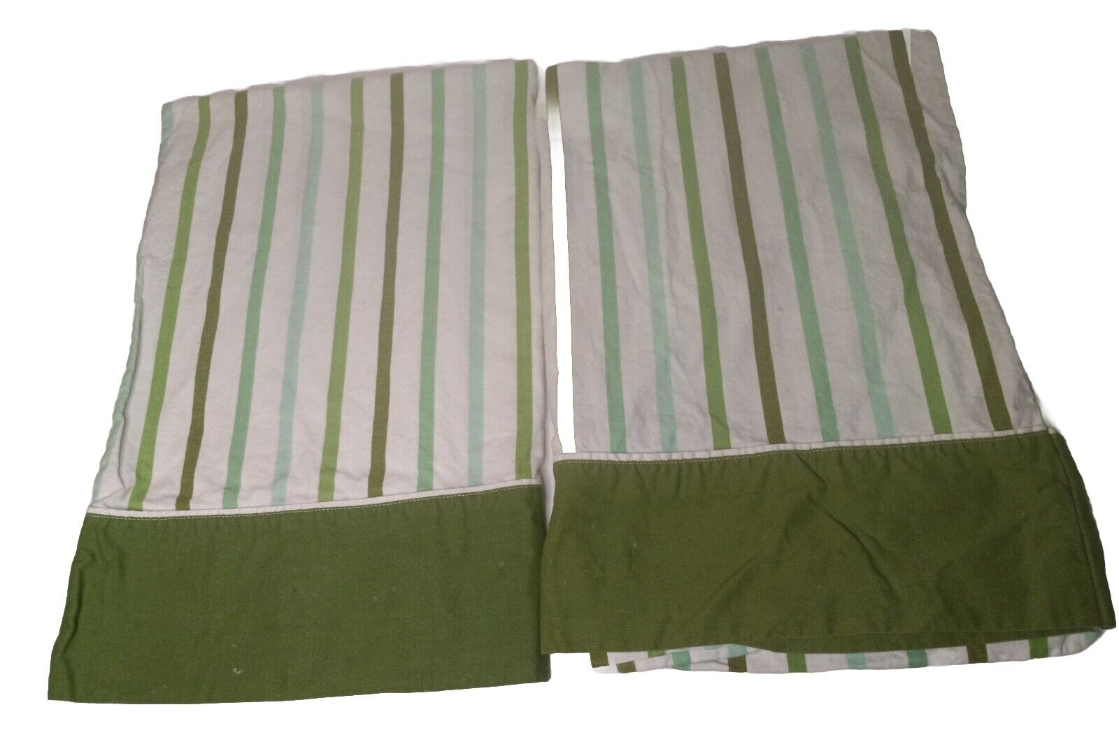 Vintage Mid-Century Mod 1970s Green Striped Pillowcases (2)