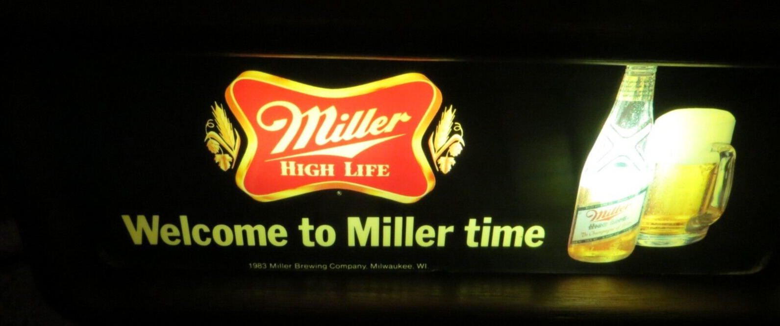 VINTAGE 1984 MILLER BEER BACK BAR LIGHTED SIGN-WELCOME TO MILLER TIME-IT\'S TIME