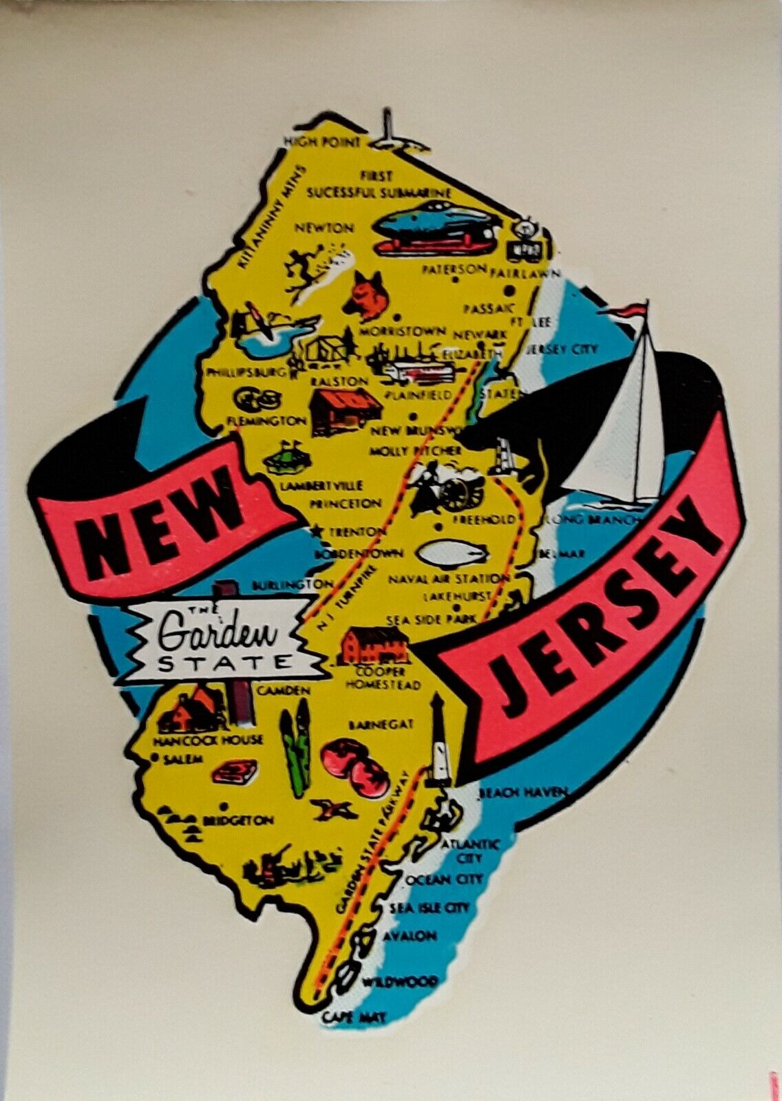 Vintage New Jersey State Souvenir Travel Decal Authentic Original Camper Luggage