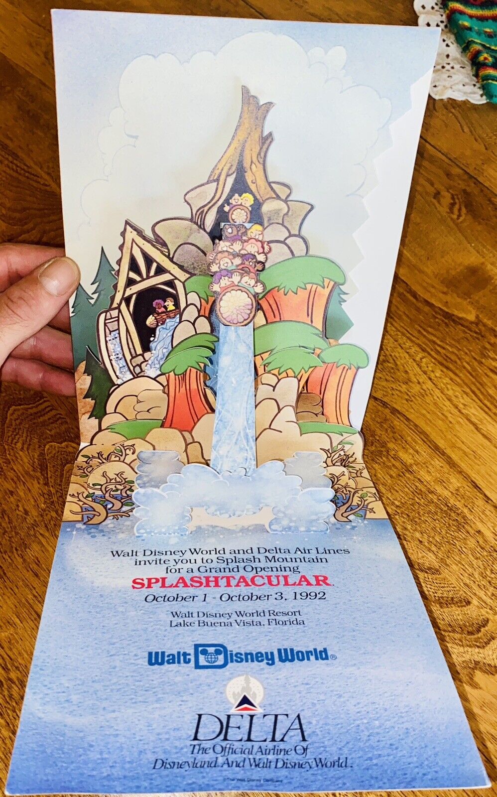 1992 Disney World OPENING DAY Splash Mountain POP-UP Card INVITATION VIP Press