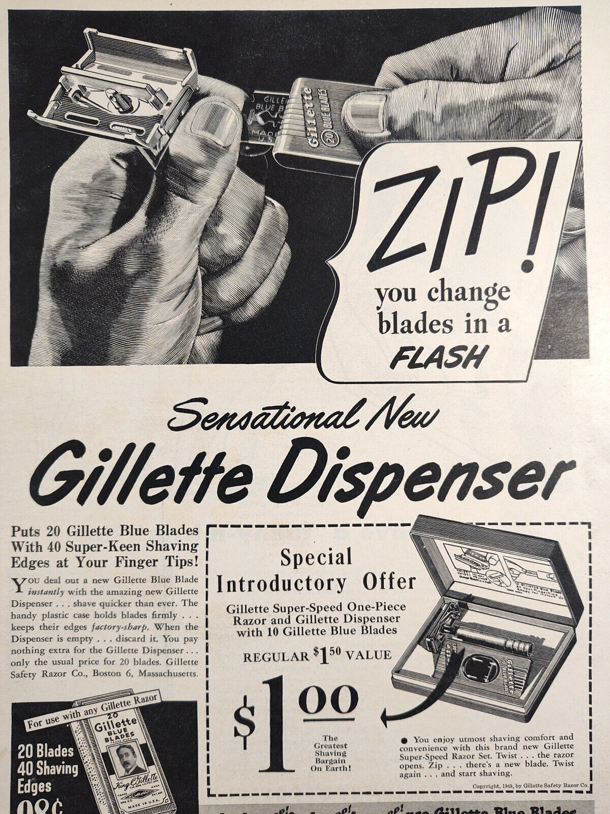1948 Esquire Ads Gillette Razor Dispenser Johnson Johnson supporter belt