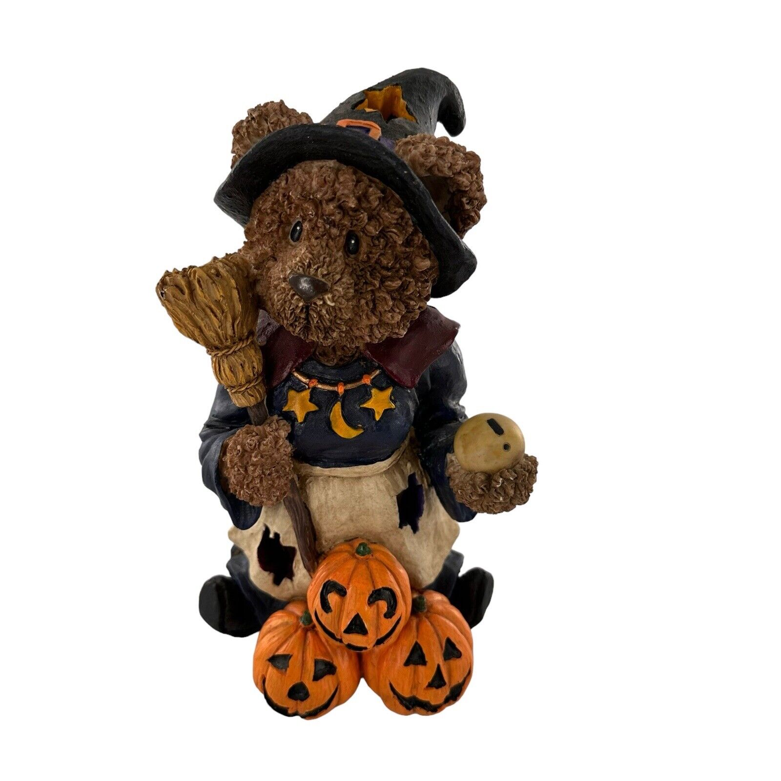 Vtg Halloween Teddy Bear Jack-o-lantern Pumpkin Lamp Light Ceramic Witch Retro