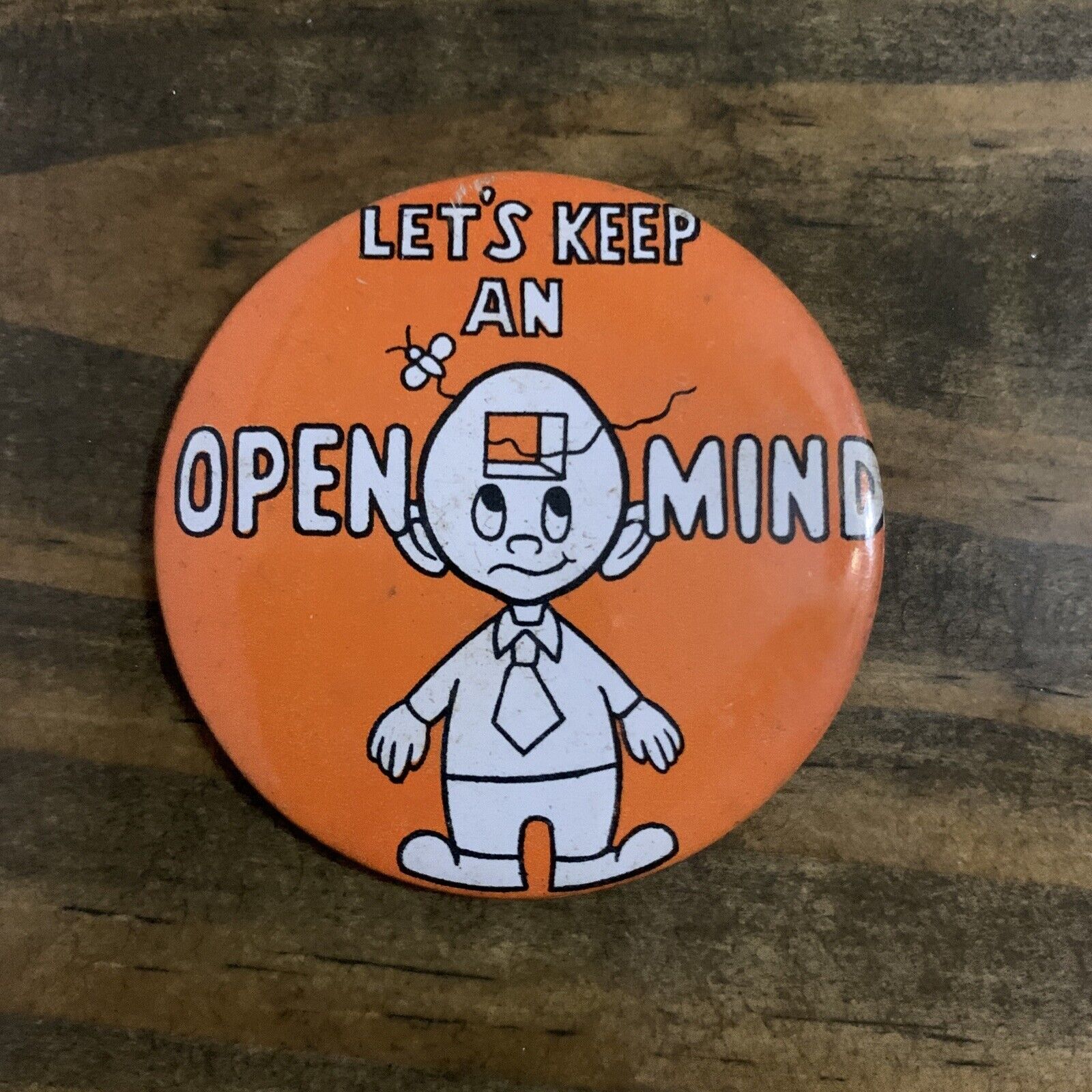 Vintage Let\'s Keep an Open Mind Novelty Pinback Button 2” Pin Made In Japan