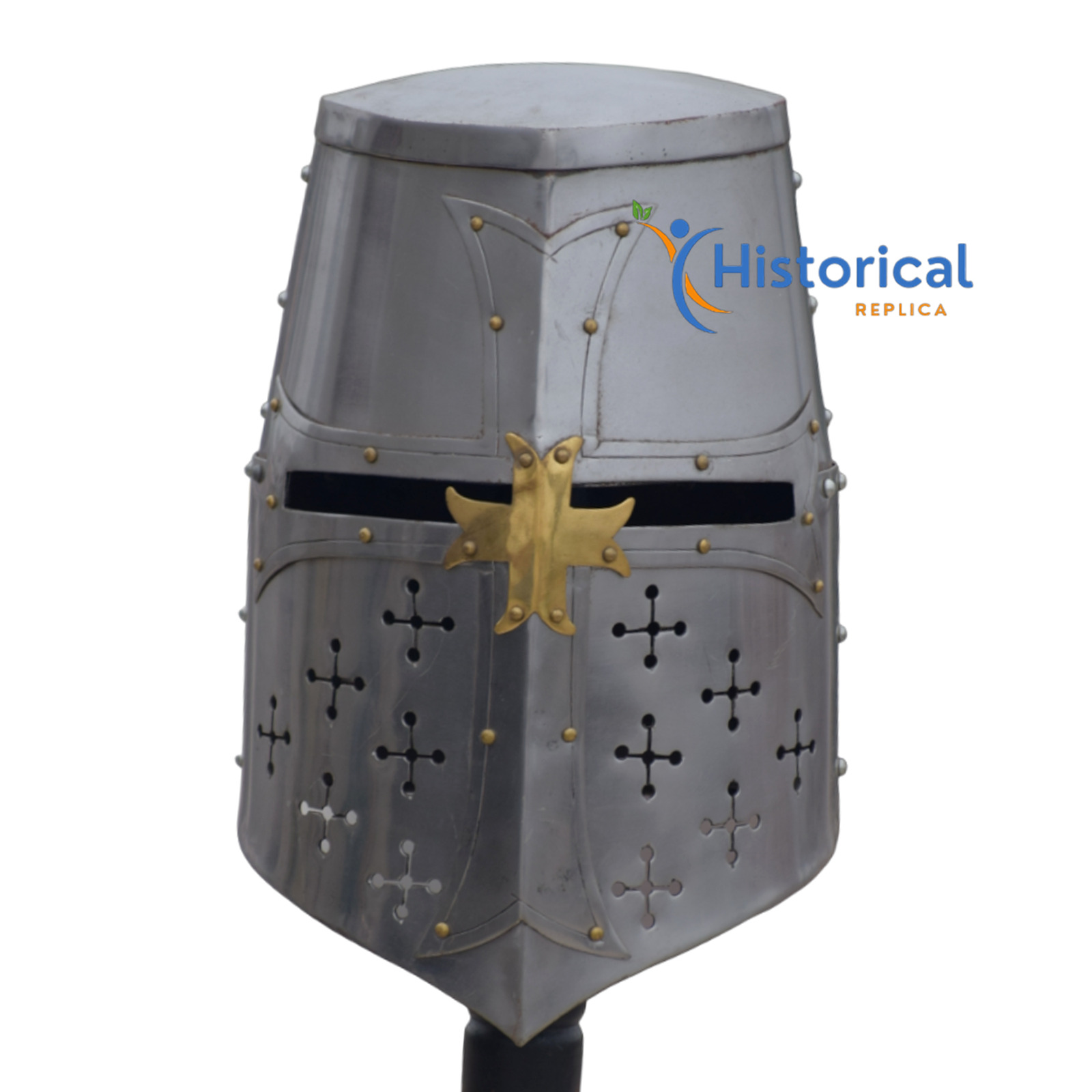 NauticalMart Great Helmet Steel Brass Cross Medieval Reproduction IMA-HLMT-098