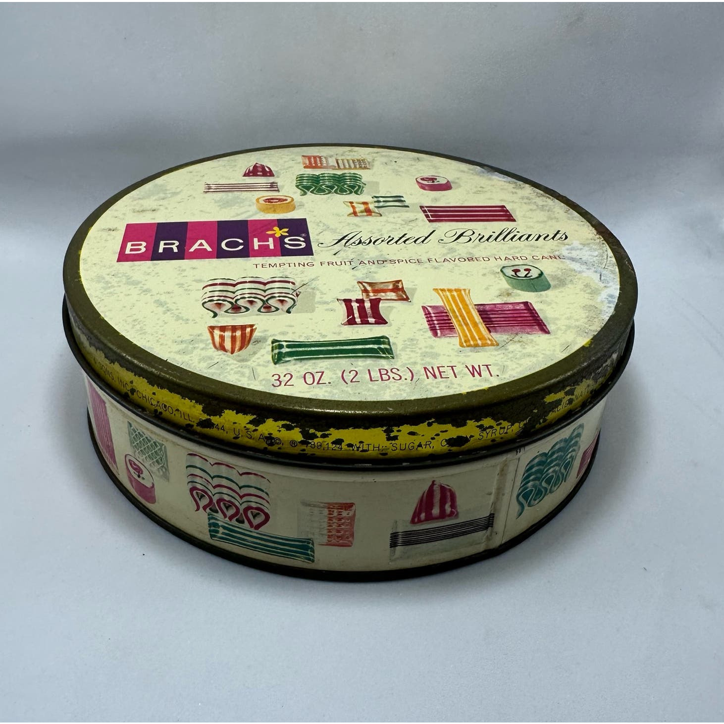 Vintage 1960\'s Brach\'s Candy Metal Tin Container Has Rust Olive Can Chicago 