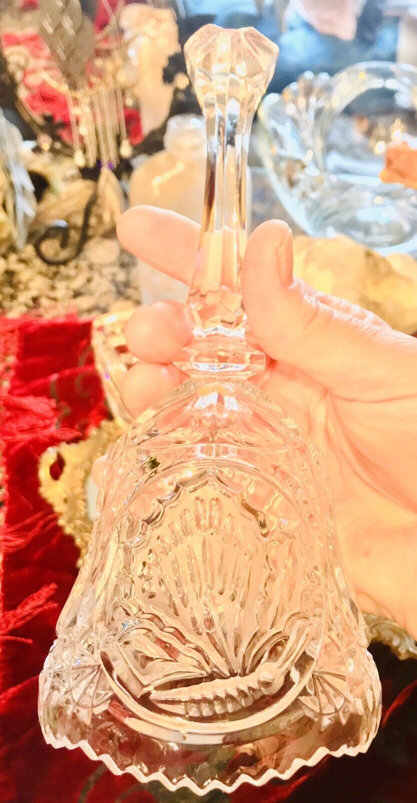 Unique Spirited Vintage Bohemian Large Shaman Cut Crystal Clearing Singing Bell