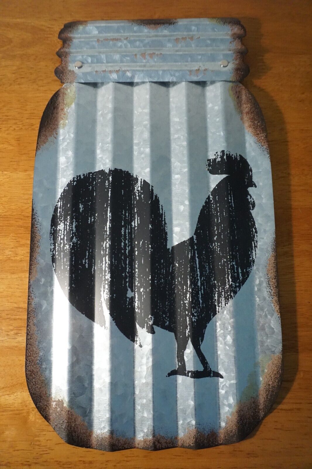 ROOSTER CHICKEN METAL JAR SIGN Rustic Country Primitive Kitchen Home Decor NEW