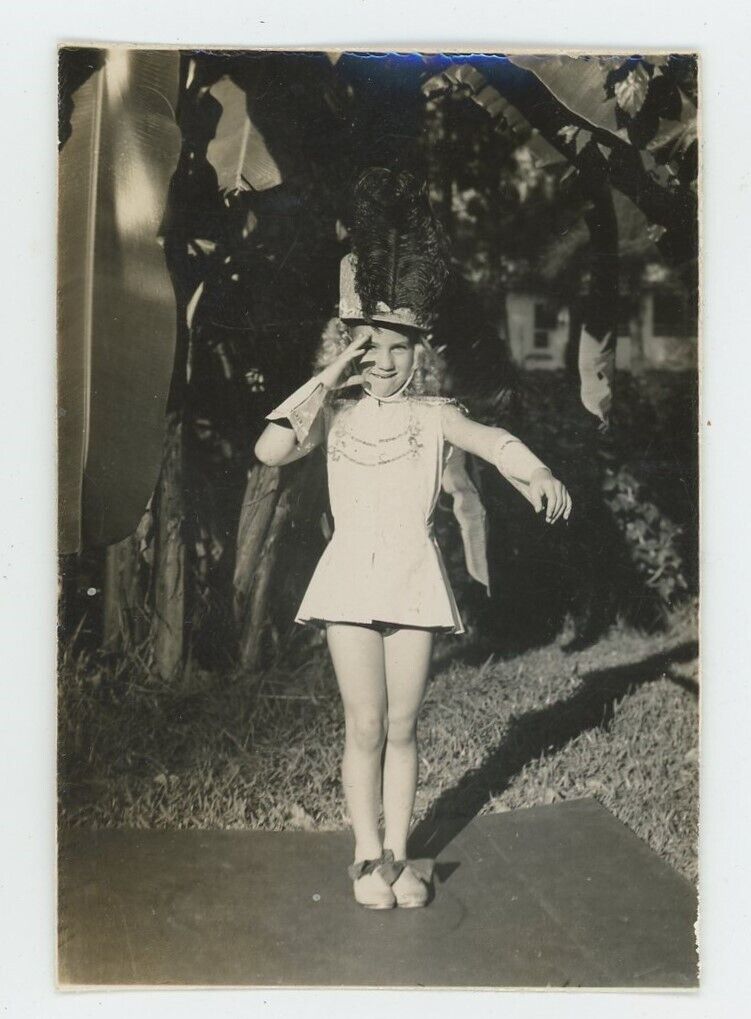 Vintage Photo Snapshot Adorable Tap Dancing Majorette Little Girl Saluting 1930s