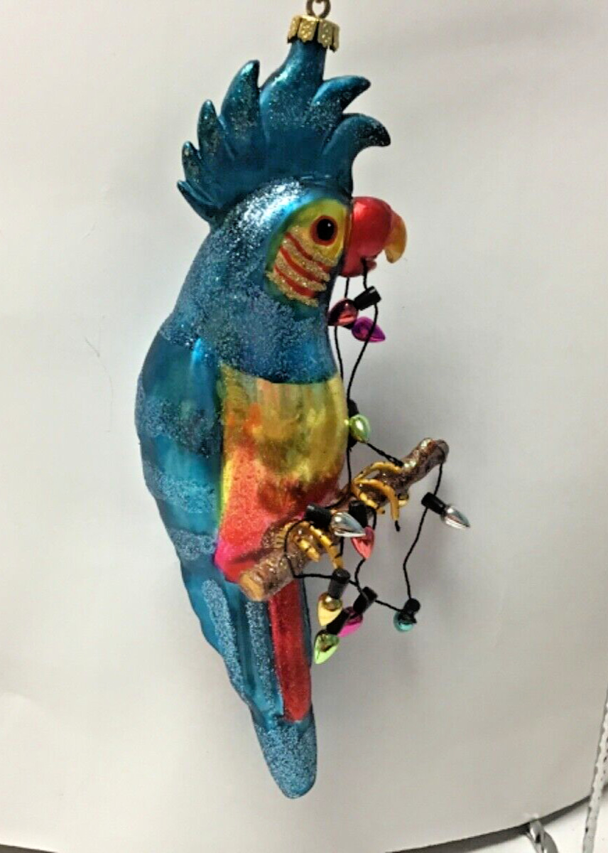 Christmas ornament Blue cockatiel parrot glass 56008C 7” x 2 3/4” bird