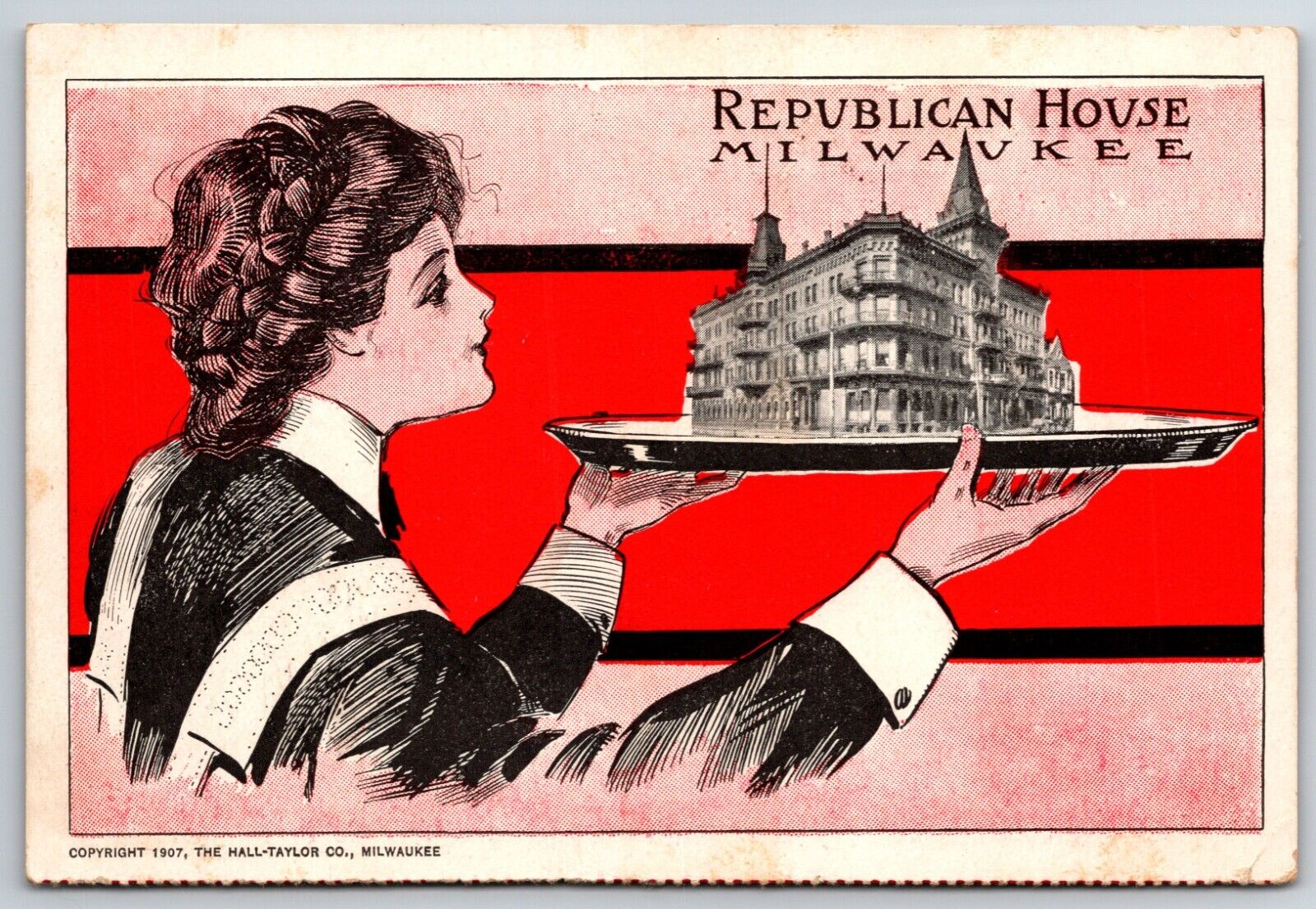 Republican House Milwaukee (Hotel) Advertising Postcard PM 1908 Scarce