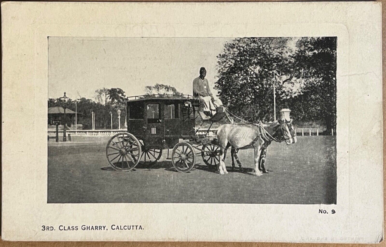Calcutta India Class Gharry Horse Drawn Carriage Taxi Antique Vintage Postcard