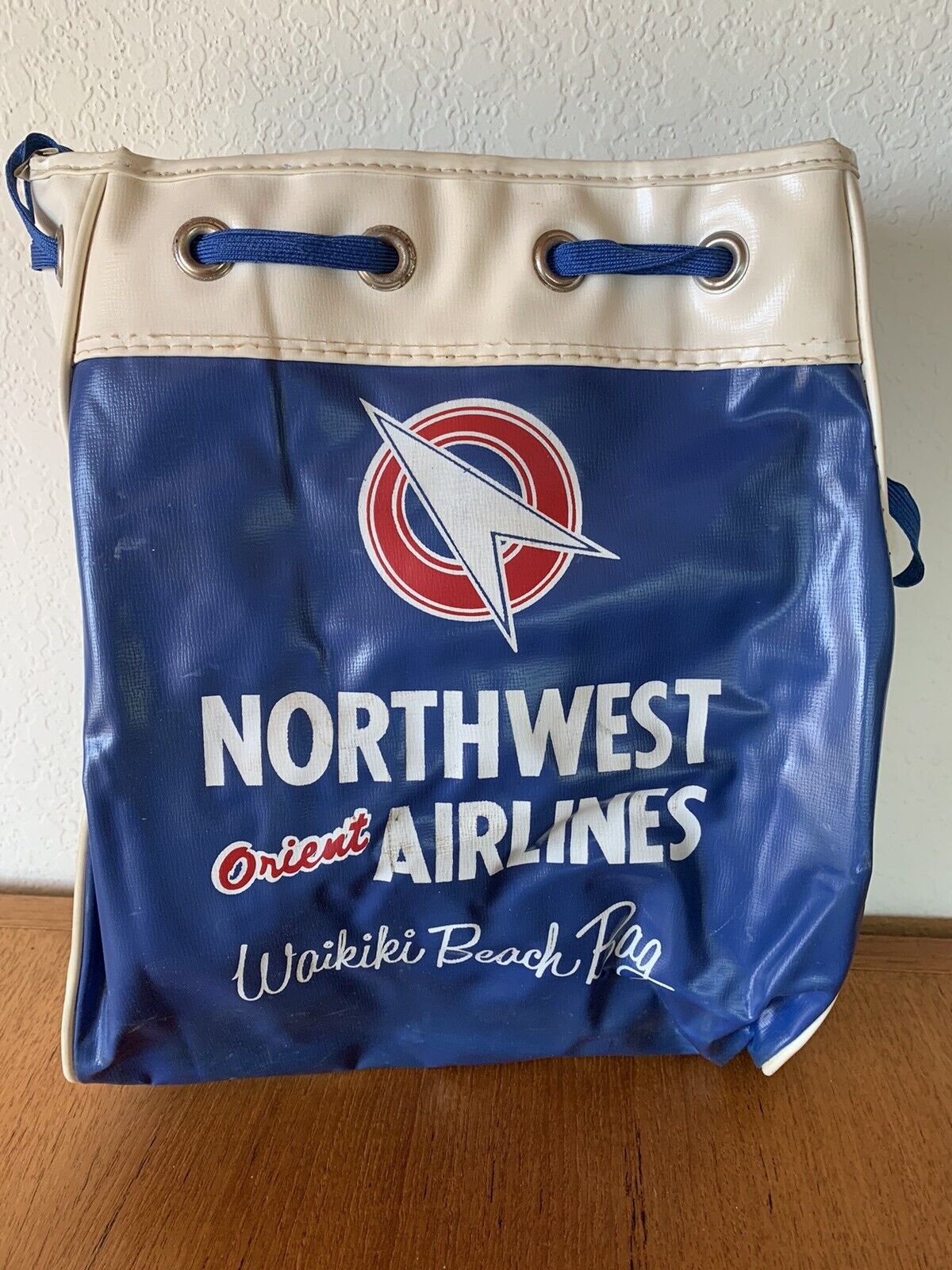 Vintage 1940s/50s NORTHWEST ORIENT Drawstring Plastic Flight Bag