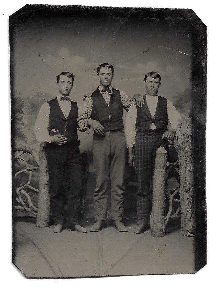 Antique Tintype Of Dapper Men, Hands on Shoulders