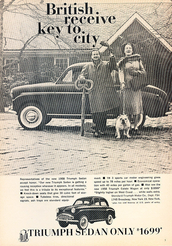 1958 Triumph Sedan - British V2 -  Classic Vintage Advertisement Ad A66-B