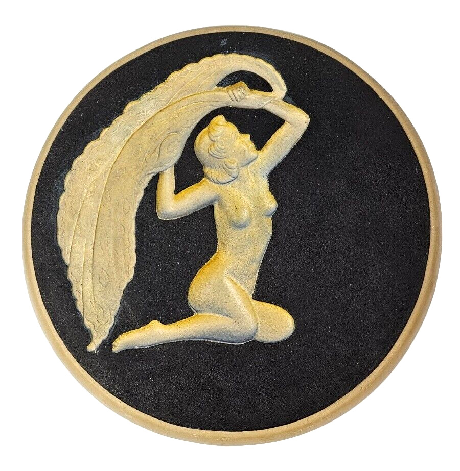 Plaster Moulded Inverted Relief Neoclassical Nude Nymph Lady Roundel Wall Plaque