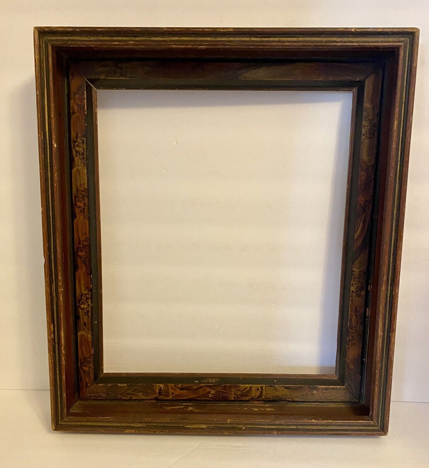 Distressed Antique Deep Well Frame W/ Black And Gold Accents