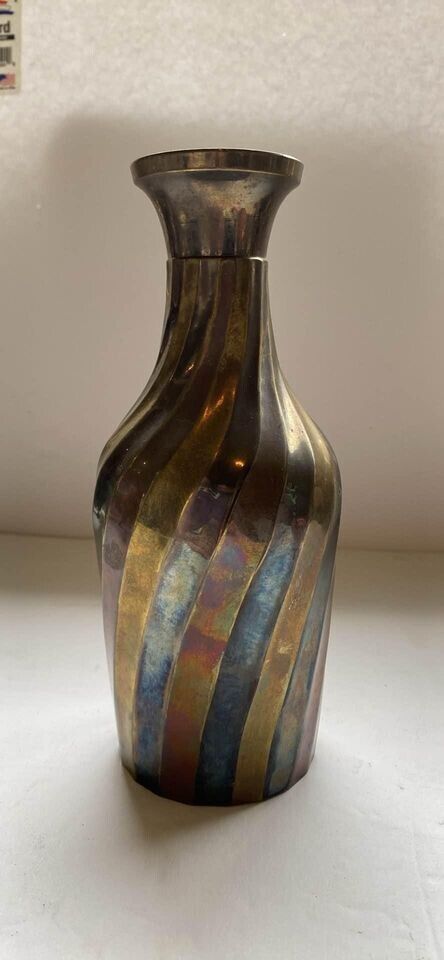 Vintage MCM Enesco Multicolored 8” Rainbow Brass Vase