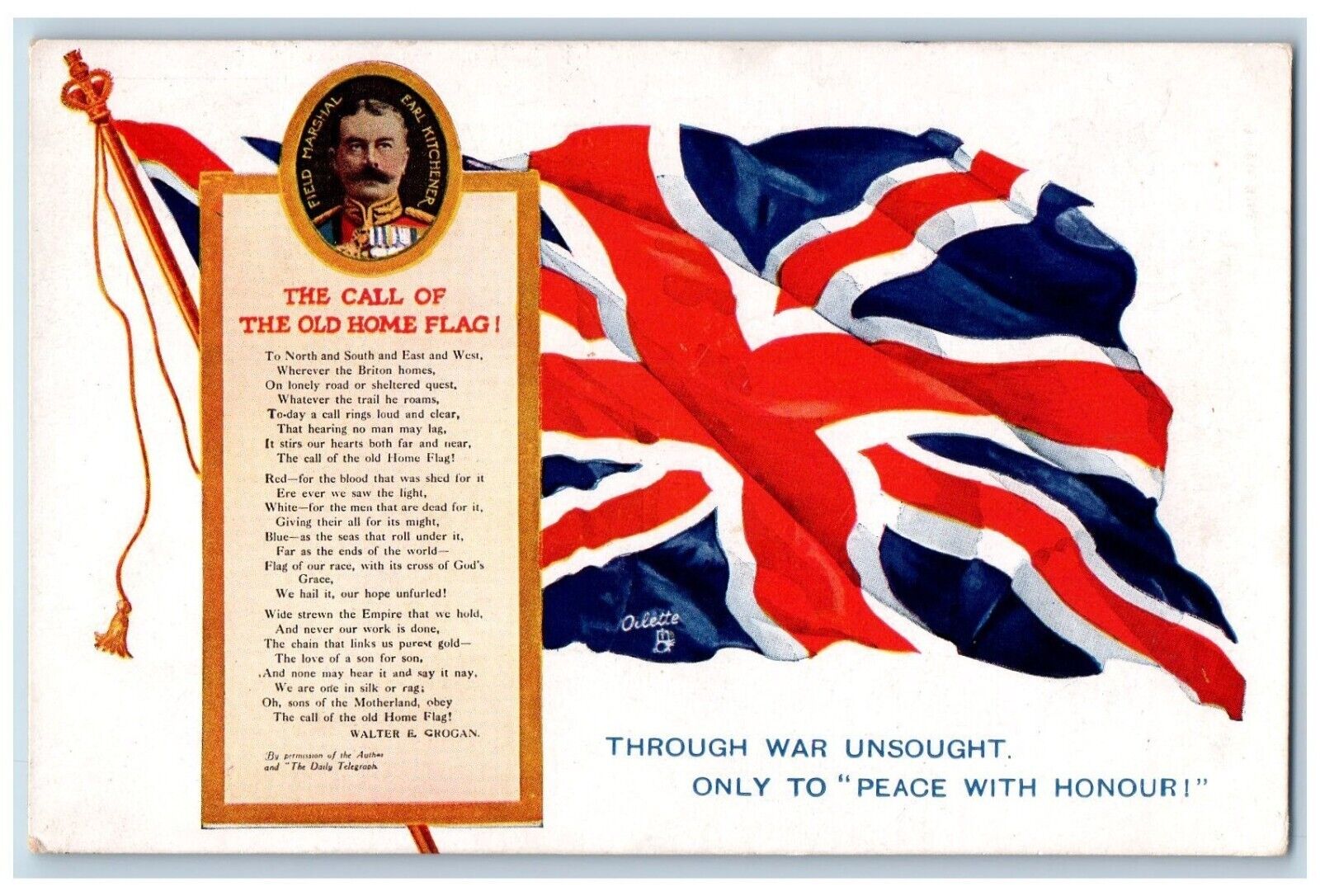 The Call Of The Old Home Flag Postcard Field Marshal Earl Kitchener Oilette Tuck