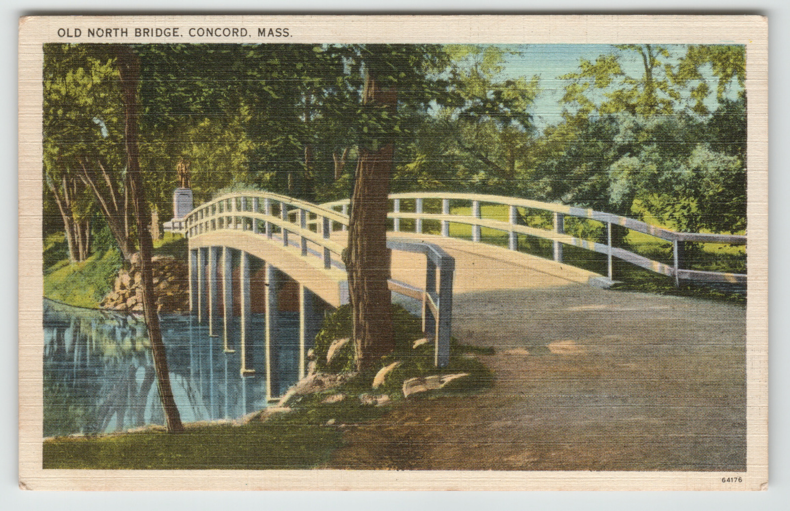 Postcard Linen Old North Bridge Concord River Concord, MA
