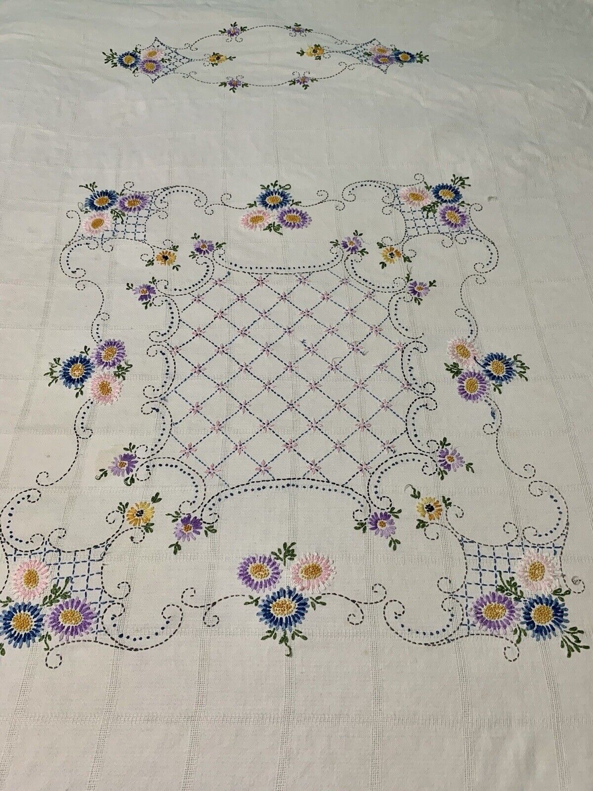 Vintage Cross-Stitched Bedspread Cover 82\