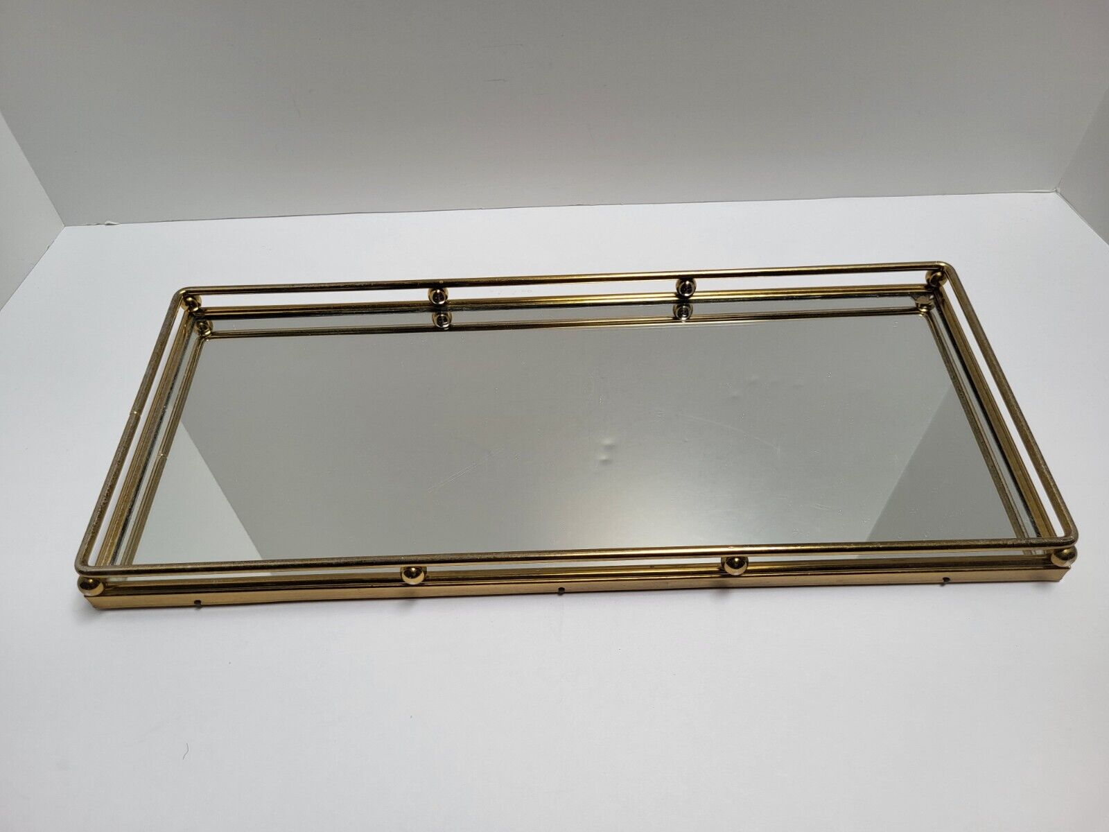 Vintage Mirrored Vanity Dresser Tray Antique Brass and Glass