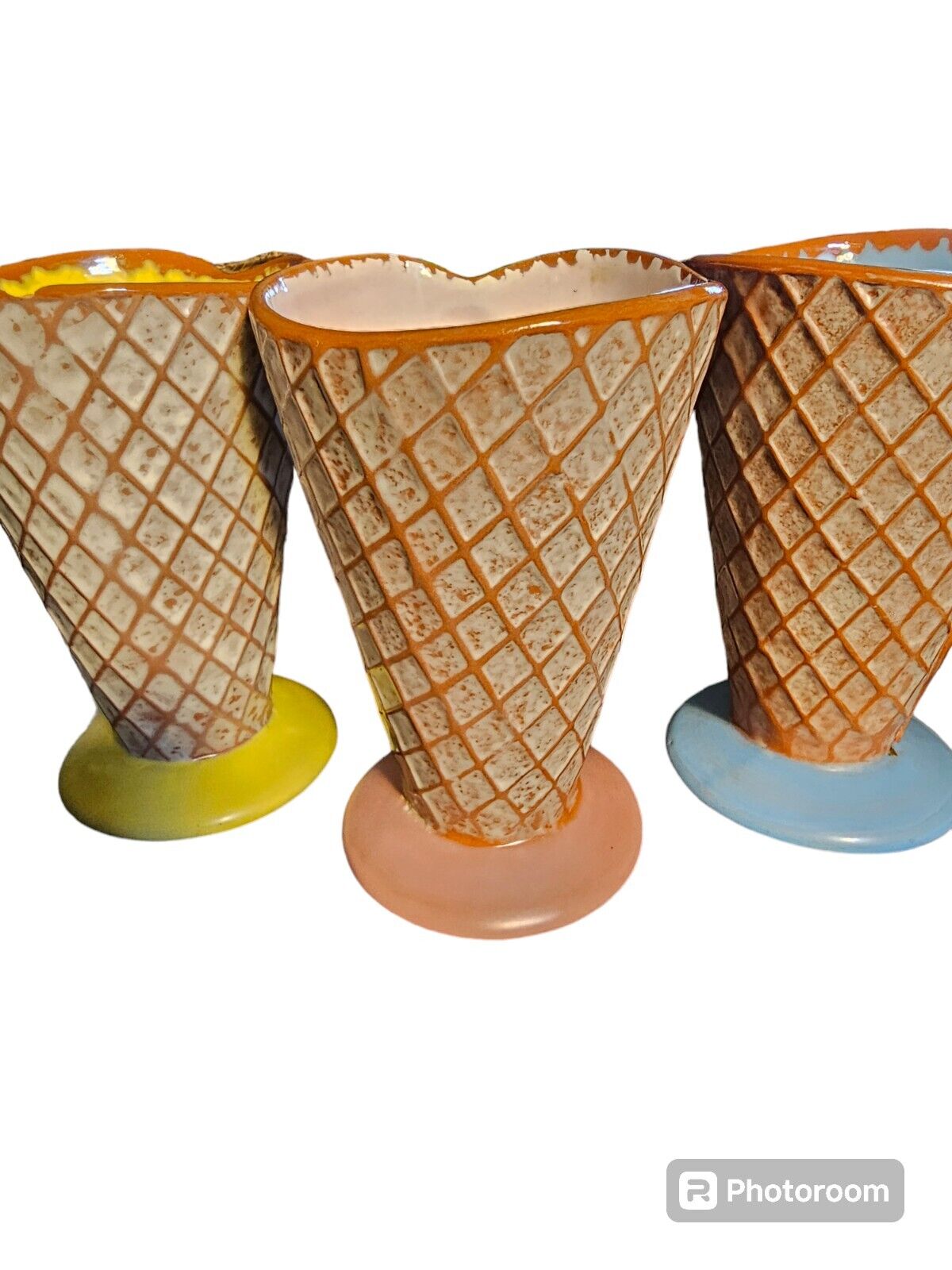 Three Hallmark Waffle Cone Vintage Vases