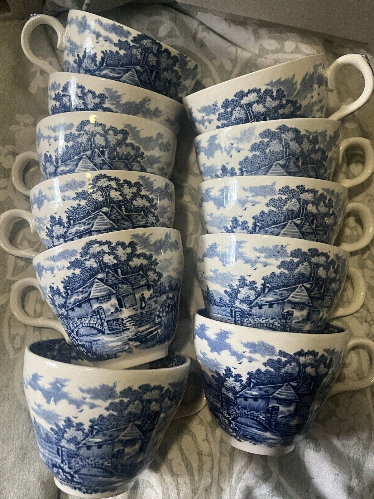 Antique Alfred Mankin Cups Tea Blue England 11 Pcs