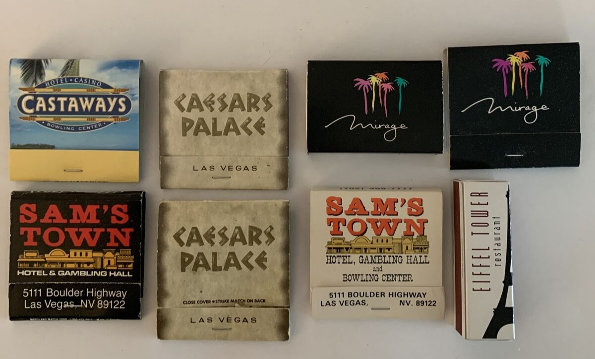 Vintage lot of 8 Las Vegas Casino Matchbooks Matches Caesars, Mirage, Castaways