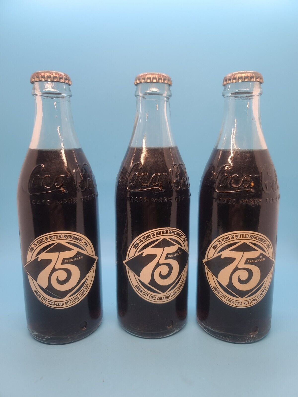 Coca-Cola bottle 6 oz 75 year anniversary Full unopened 3x Union City Tennessee
