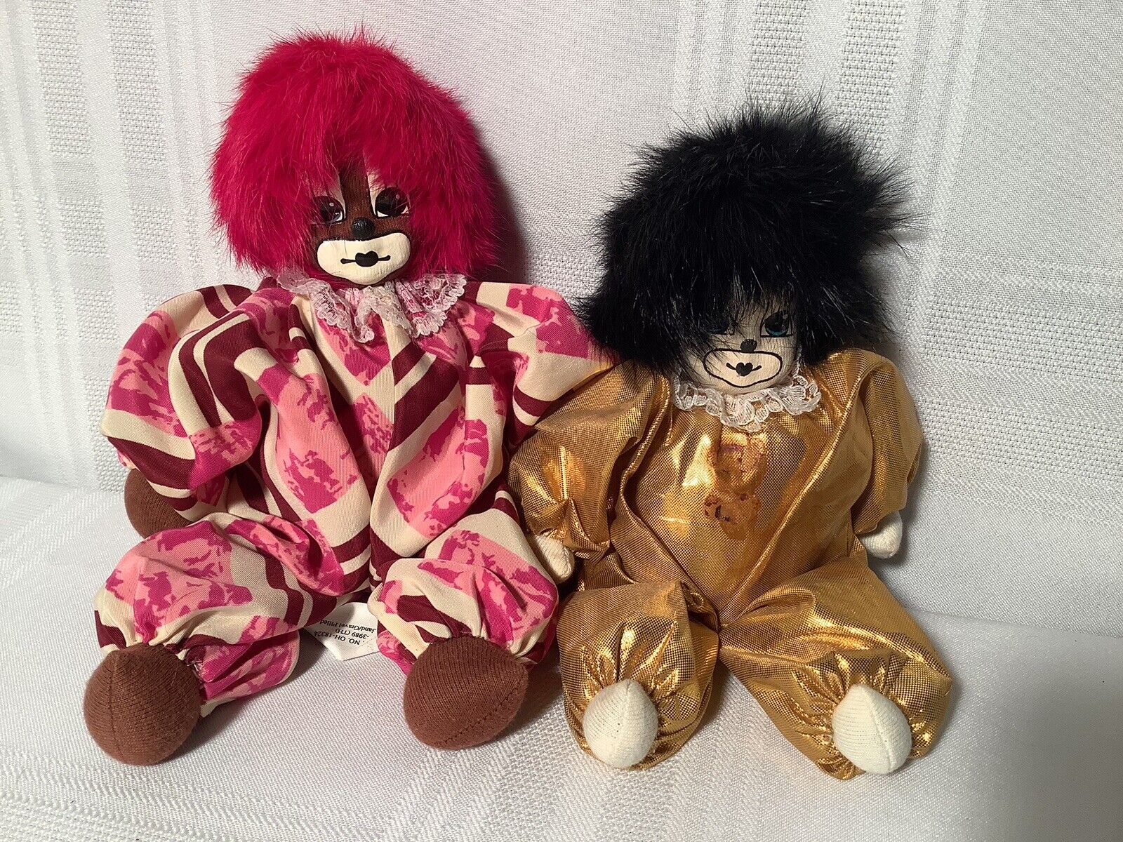 Vintage Q-Tee Chinese Sand Filled Clown Dolls, Lot of 2, Hand Painted