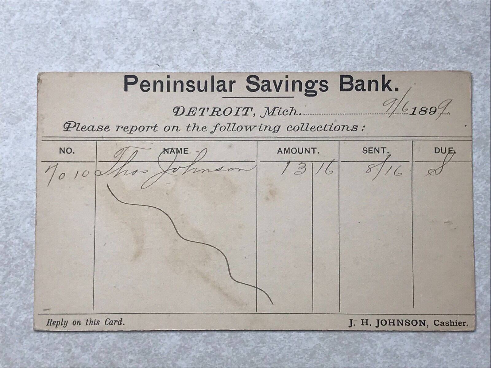 A473 Postcard Postal Card Peninsular Savings Bank Detroit MI Michigan 1899