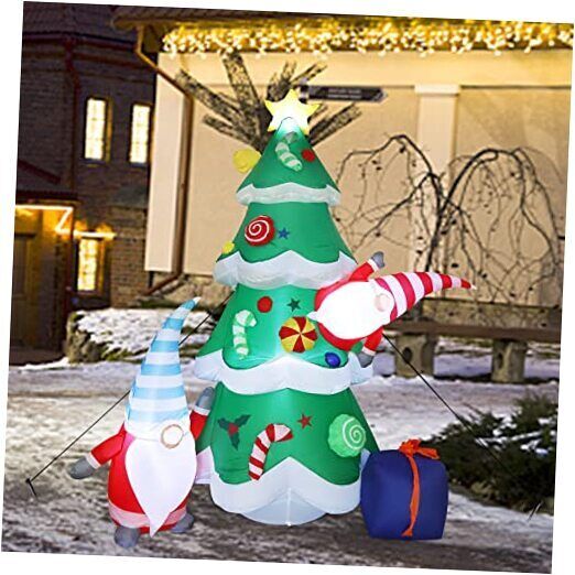  7FT Christmas Inflatable Decorations, Inflatable Tree with 2 Santa Claus Cone
