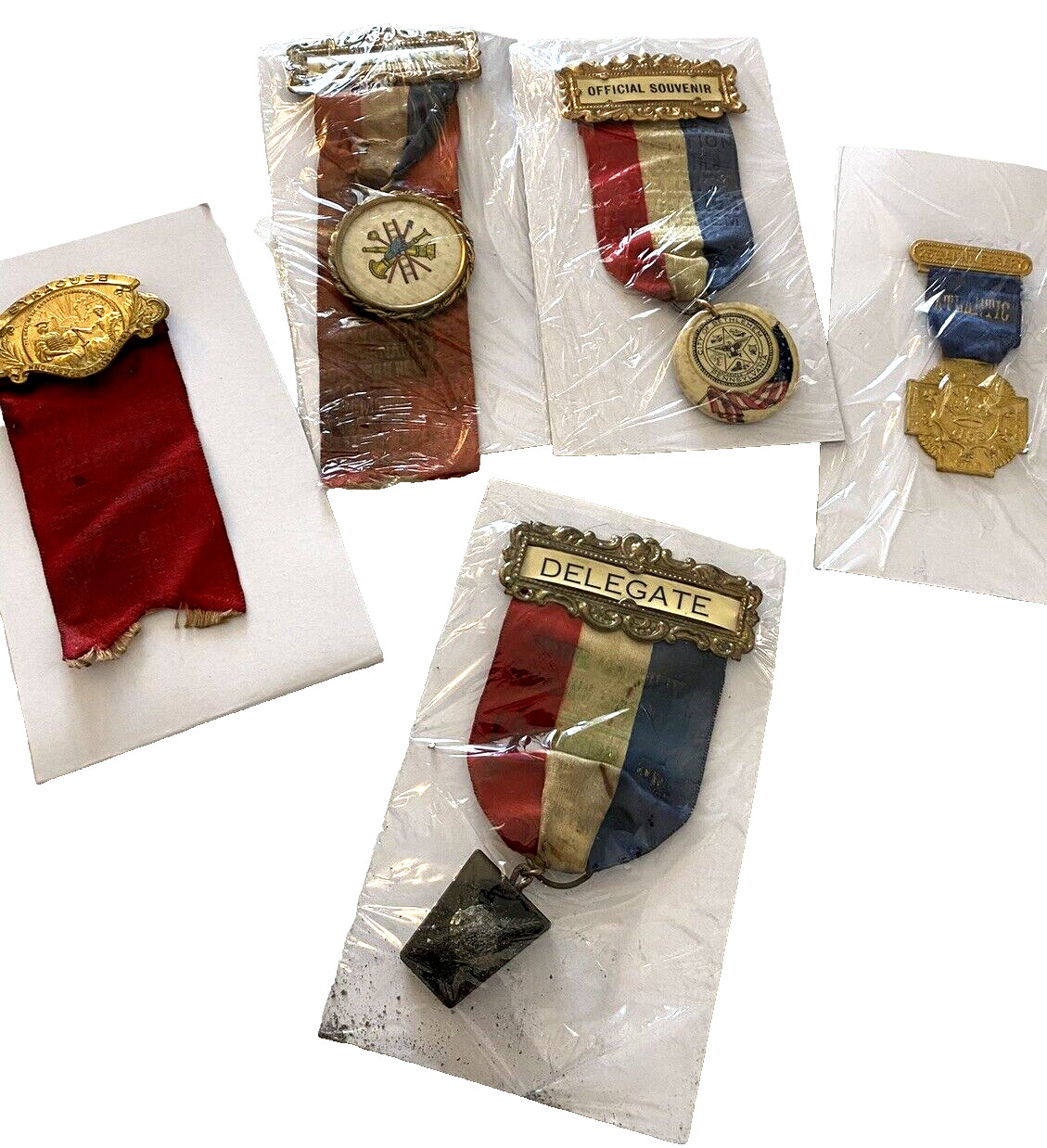 5 vintage 1900s MEDAL & RIBBON VOLUNTEER FIREMENS ANTIQUE FIRE FIGHTING  NY PA