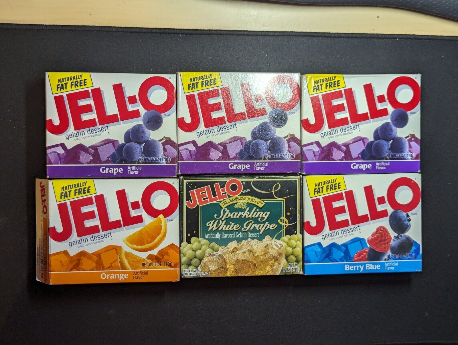 Vintage Unopened Jell-O 6 Boxes, Various Flavors. Box Condition Varies