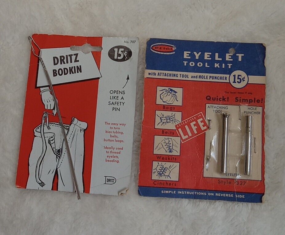 Vintage 1962 Dritz Bodkin (New) and Vintage Penn Eyelet tool kit (Used) ? date