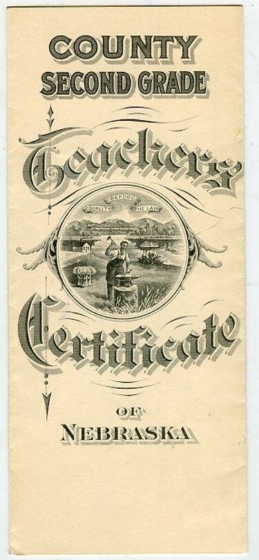 1921 - 2nd Grade Teachers Certificate, Keith County Nebraska Moore Family (Grace
