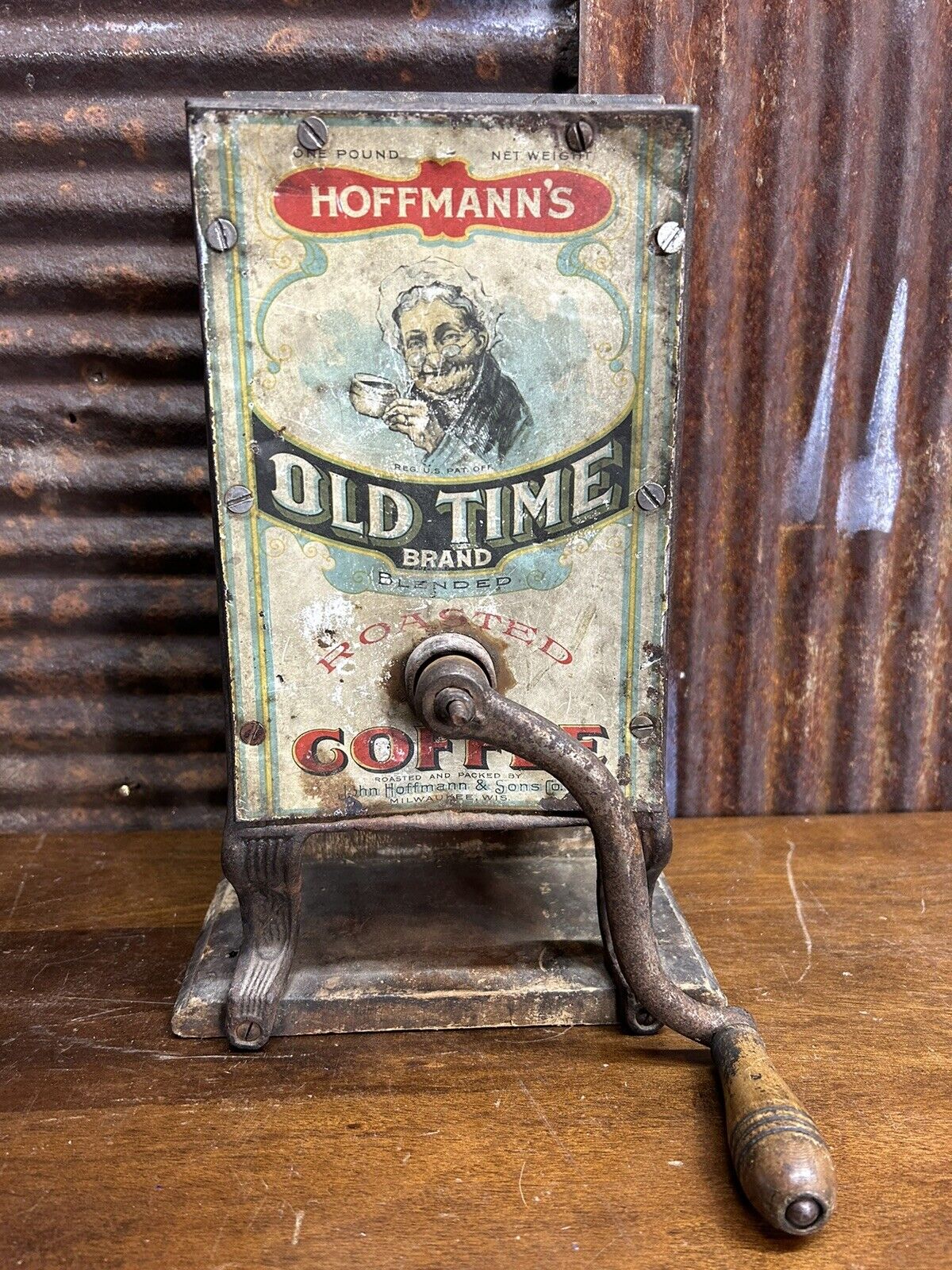 Hoffman’s Old Time Brand Roasted Antique Coffee Grinder Country Store tin sign