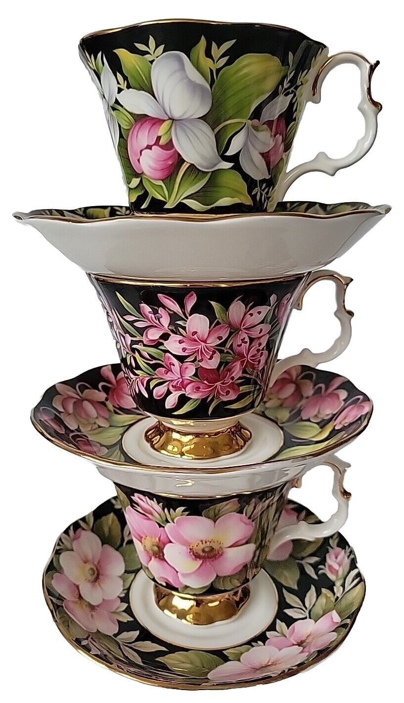 3 Vintage ROYAL ALBERT Provincial Flowers Tea Cup and Saucer Set Prairie Crocus